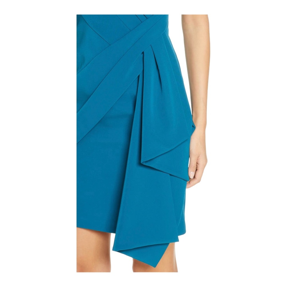 Eliza J SIDE DRAPE LAGUNA CREPE COCKTAIL DRESS IN TEAL NWOT - Picture 3 of 11